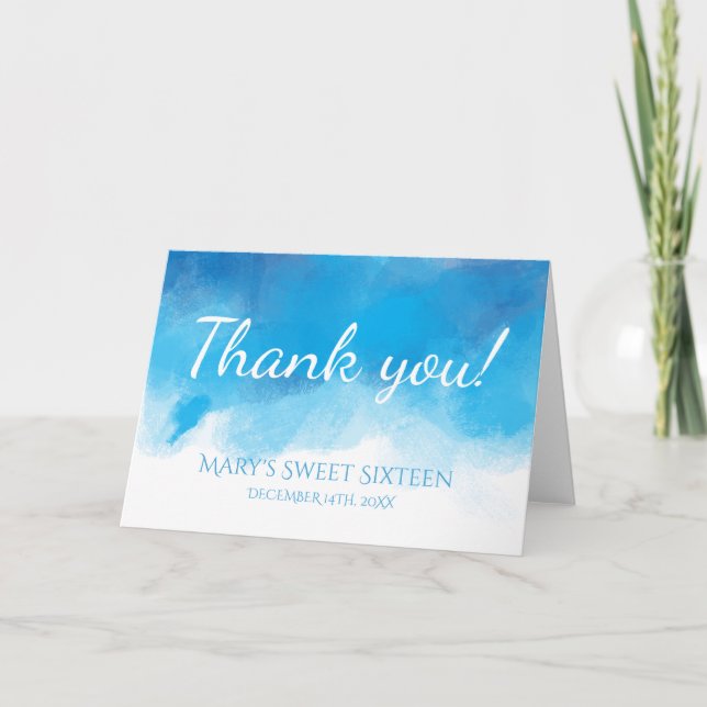 Thank You Sweet 16 Summer Blue Watercolor (Front)