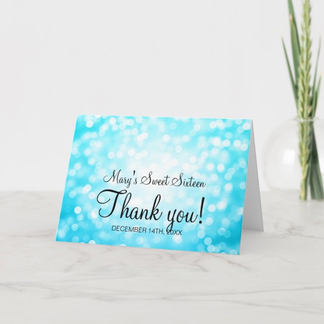 Thank You Sweet 16 Turquoise Glitter Lights (Front)