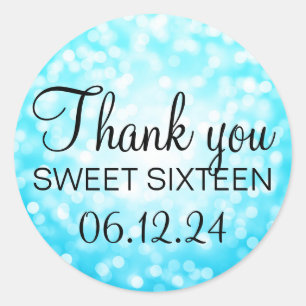 Thank You Sweet 16 Turquoise Glitter Lights Classic Round Sticker