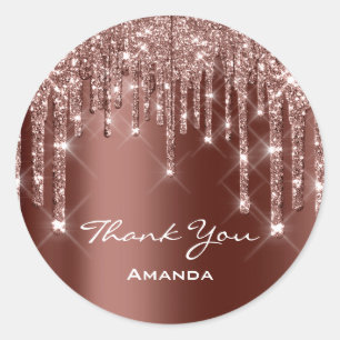 Thank You Sweet 16th Bridal Rose Brown Drips Classic Round Sticker
