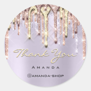 Thank You Sweet 16th Bridal Rose Drips Lavender Classic Round Sticker