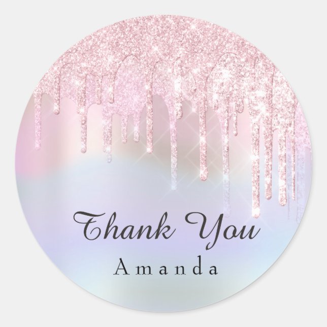 Thank You Sweet 16th Pink Glitter Holograph Classic Round Sticker (Front)
