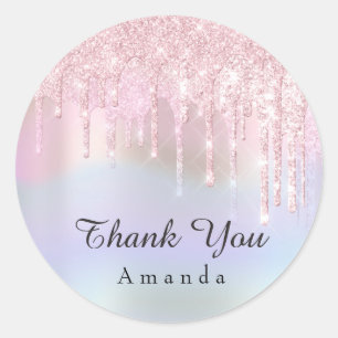 Thank You Sweet 16th Pink Glitter Holograph Classic Round Sticker