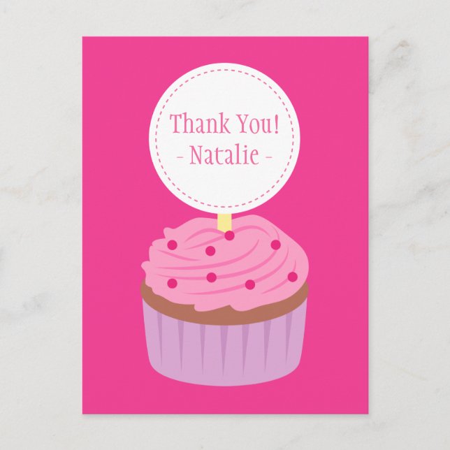 Thank You, Sweet Cupcake, Pink Postcard (Front)