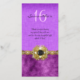 "thank you" "sweet sixteen" pink black gems thank you card