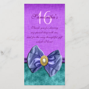 "thank you" "sweet sixteen" pink black gems thank you card