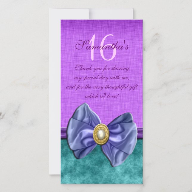 "thank you" "sweet sixteen" pink black gems thank you card (Front)