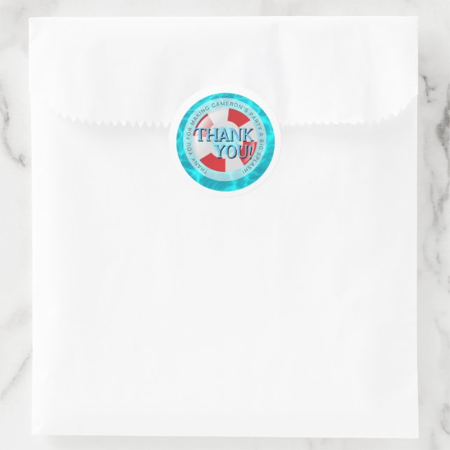 Thank you Swimming pool party Water ripple Custom Classic Round Sticker (Bag)