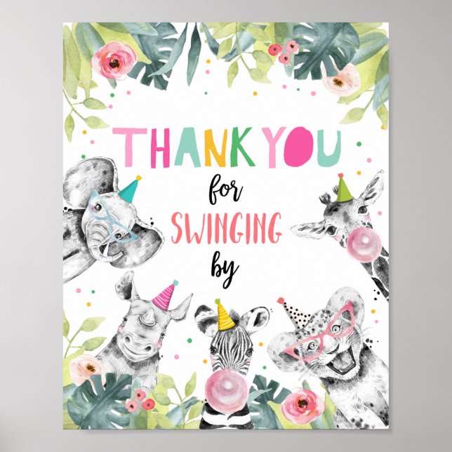 Thank You Swinging By Safari Party Animals Sign (Front)
