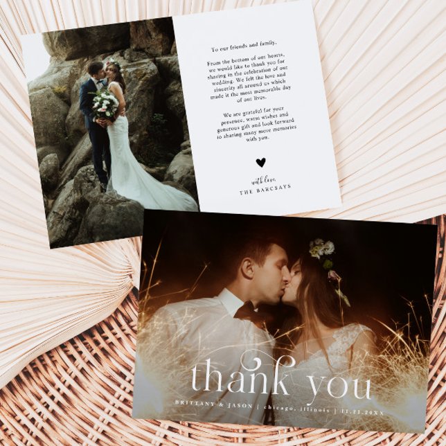 Thank You Swirly Font Horizontal Photo Wedding Card (Creator Uploaded)