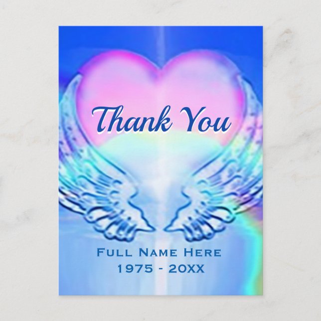 Thank You | Sympathy | Heart and Angel Wings Postcard (Front)