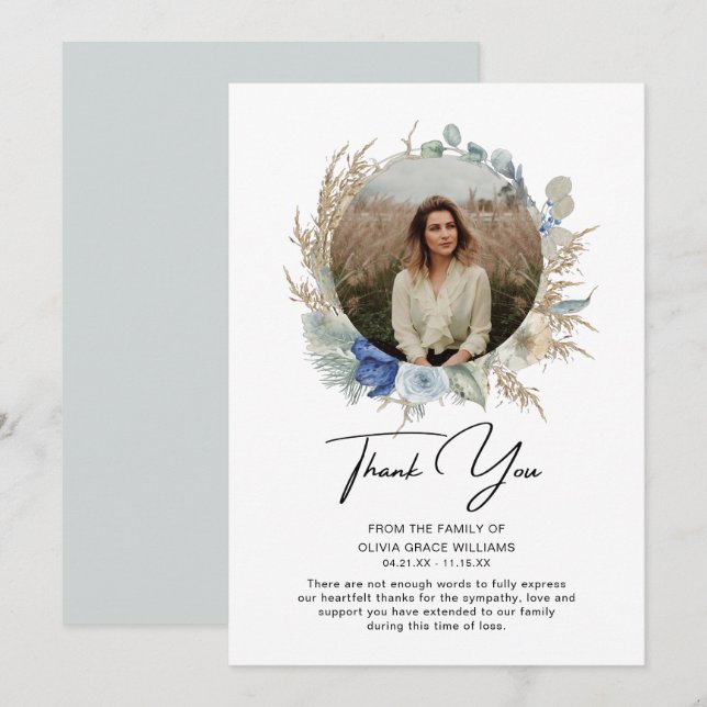 Thank You Sympathy Photo Funeral Bereavement (Front/Back)