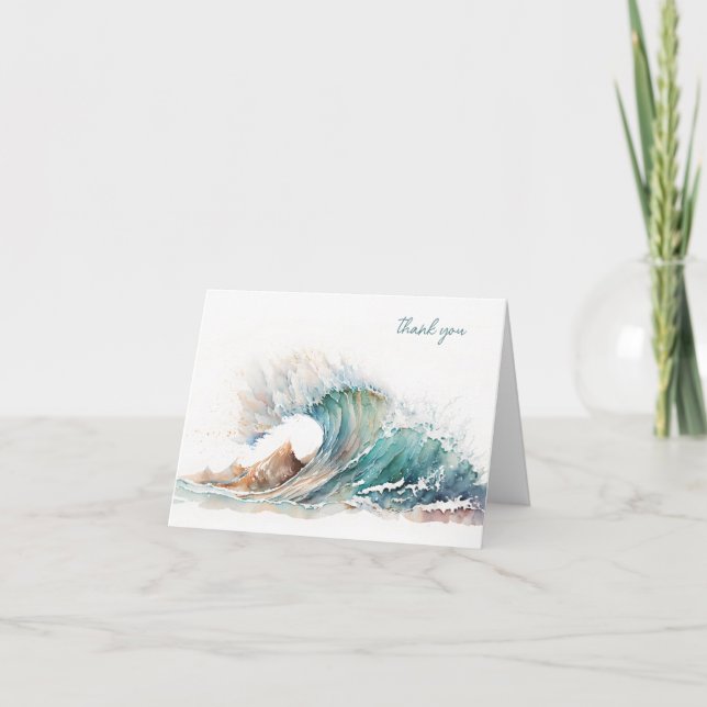 Thank You Sympathy Watercolor Ocean Wave Card (Front)
