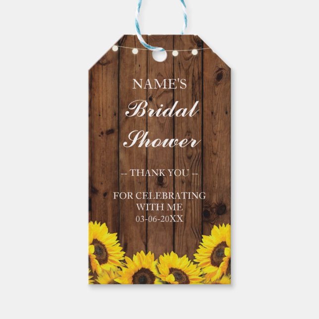 Thank you Tag Favour Sunflower Wood Bridal Shower (Front)