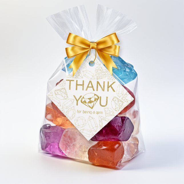 Thank You Tag – Gold Gem Birthday Favour Label (thank you gold gift tag, gem birthday party theme)