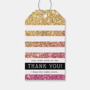 THANK YOU TAG modern stripe luxe gold pink glitter