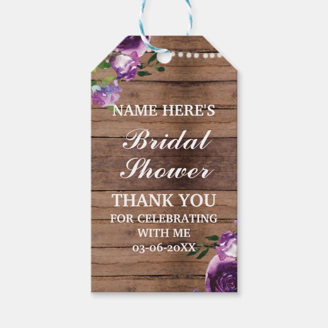 Thank you Tag Rustic Purple Flower Bridal Shower (Front)