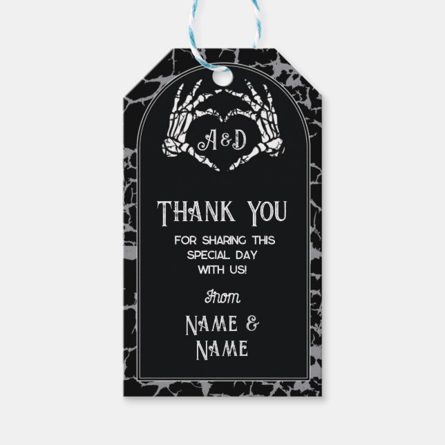 Thank you Tag  Wedding Skeleton Hearts Hands (Front)