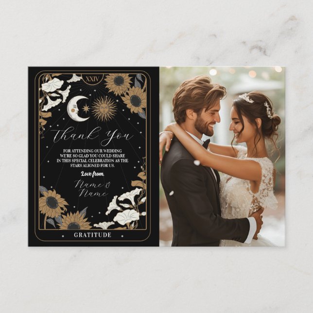 Thank You Tarot Sun Moon Photo Wedding Cards (Front)