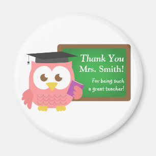 Thank you, Teacher Appreciation Day, Cute Pink Owl Magnet