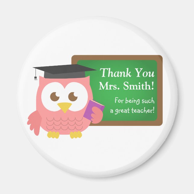 Thank you, Teacher Appreciation Day, Cute Pink Owl Magnet (Front)