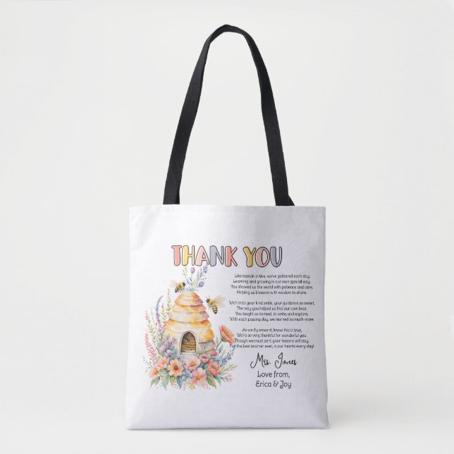 thank you teacher Appreciation honey bee poem Tote Bag (Front)