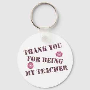 Thank You Teacher Appreciation Pink Flower Floral Key Ring