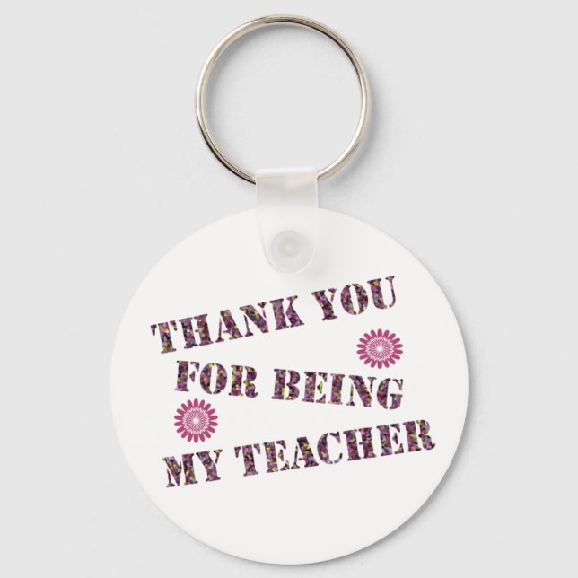 Thank You Teacher Appreciation Pink Flower Floral Key Ring (Front)