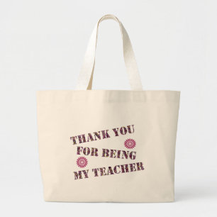 Thank You Teacher Appreciation Pink Flower Floral Large Tote Bag