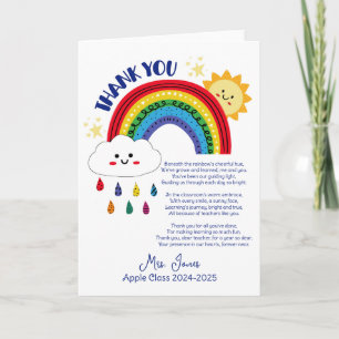 thank you teacher Appreciation rainbow cloud poem Card