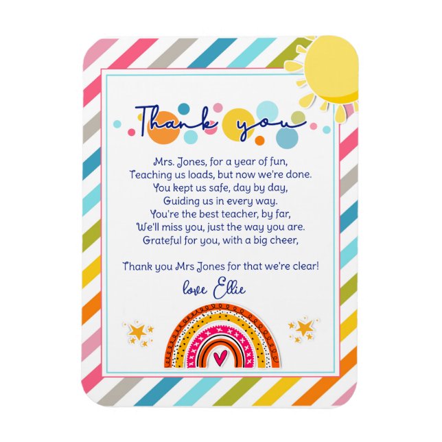 thank you teacher Appreciation rainbow cloud poem Magnet (Vertical)