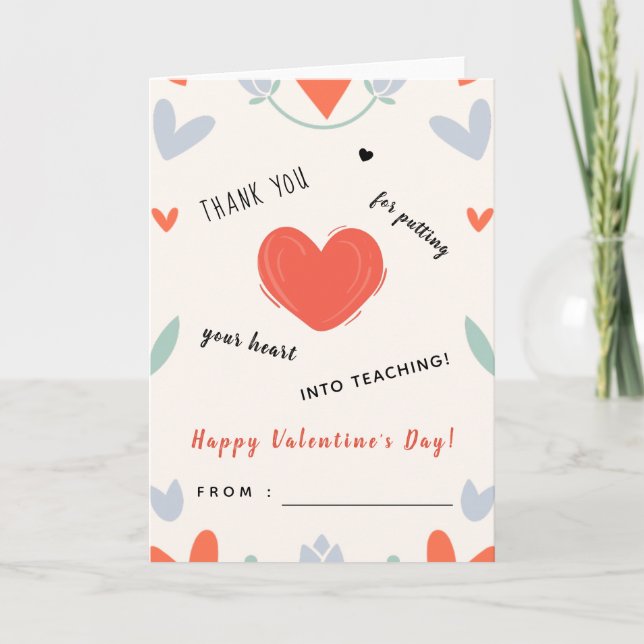 Thank You Teacher Appreciation Valentine's Day     Card (Front)