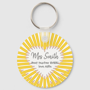 Thank you teacher big heart yellow pencil gift key ring