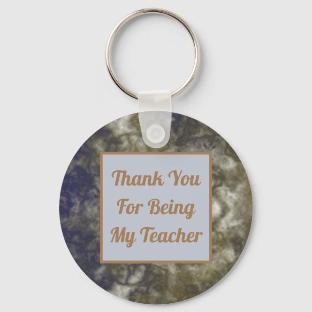 Thank You Teacher Blue Gold Abstract Appreciation Key Ring (Front)