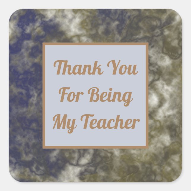 Thank You Teacher Blue Gold Swirls Appreciation Square Sticker (Front)