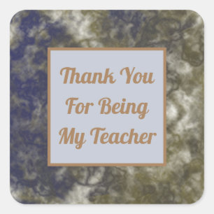 Thank You Teacher Blue Gold Swirls Appreciation Square Sticker