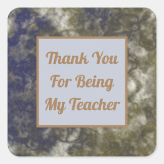 Thank You Teacher Blue Gold Swirls Appreciation Square Sticker