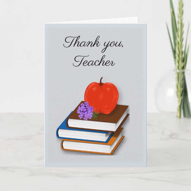 Thank You, Teacher, Books Apple Bouquet of Flowers Card (Front)