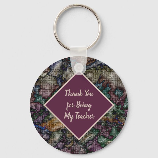 Thank You Teacher Colourful Swirled Tiled Mosaic Key Ring (Front)