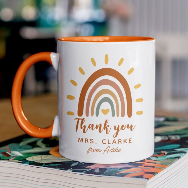 Thank You Teacher Custom Name Boho Rainbow Sun Mug (Creator Uploaded)