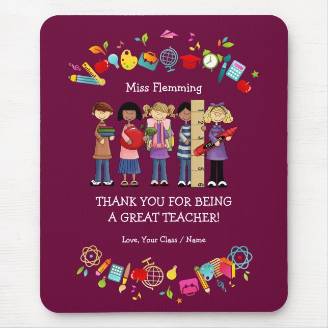 Thank You, Teacher. Custom Name Gift Mouse Mat (Front)