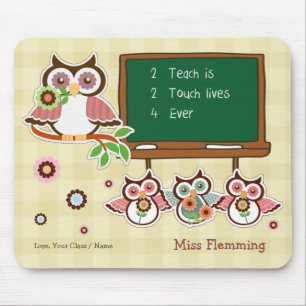 Thank You, Teacher. Cute Owls Custom Name Mouse Mat
