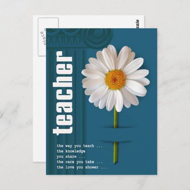 Thank You Teacher. Daisy Design Postcard (Front/Back)
