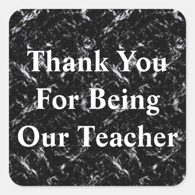 Thank You Teacher Elegant Black White Appreciation Square Sticker (Front)