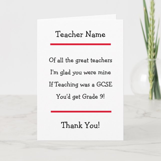 Thank You Teacher GCSE Card (Front)