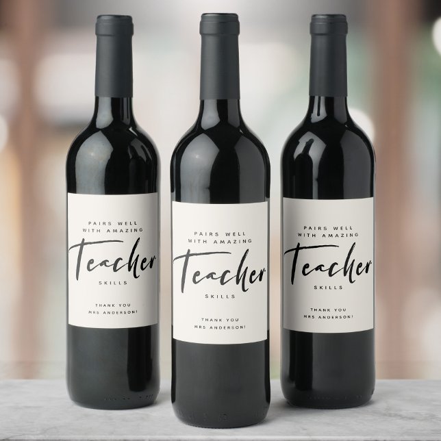 THANK YOU Teacher Gift Modern Script Wine Label (Creator Uploaded)