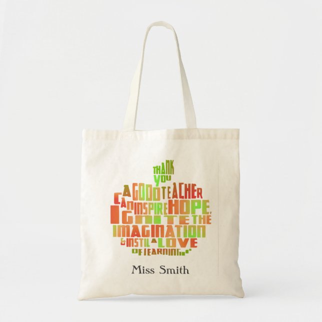 thank you teacher gift typography quote apple bag (Front)