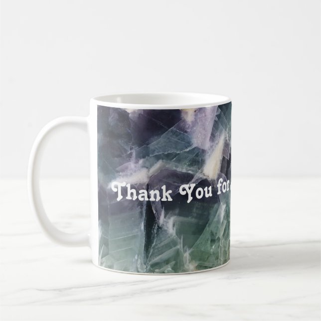 Thank You Teacher Green Purple Fluorite Photo Gem Coffee Mug (Left)