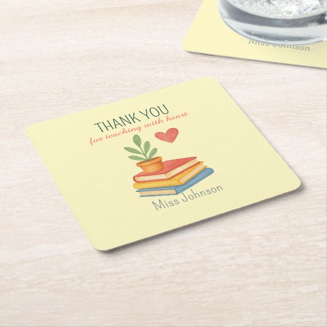 Thank You Teacher – Heartfelt Appreciation Gift -  Square Paper Coaster (Angled)