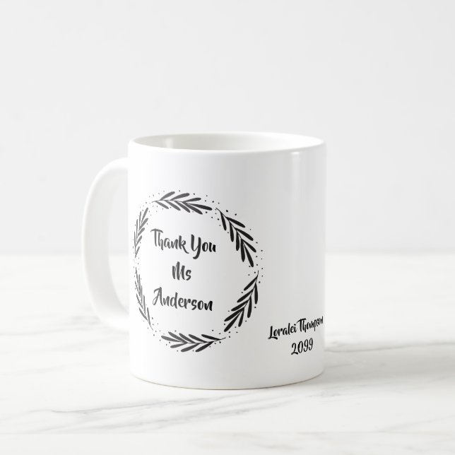 Thank you Teacher Leaf Wreath Coffee Mug (Front Left)
